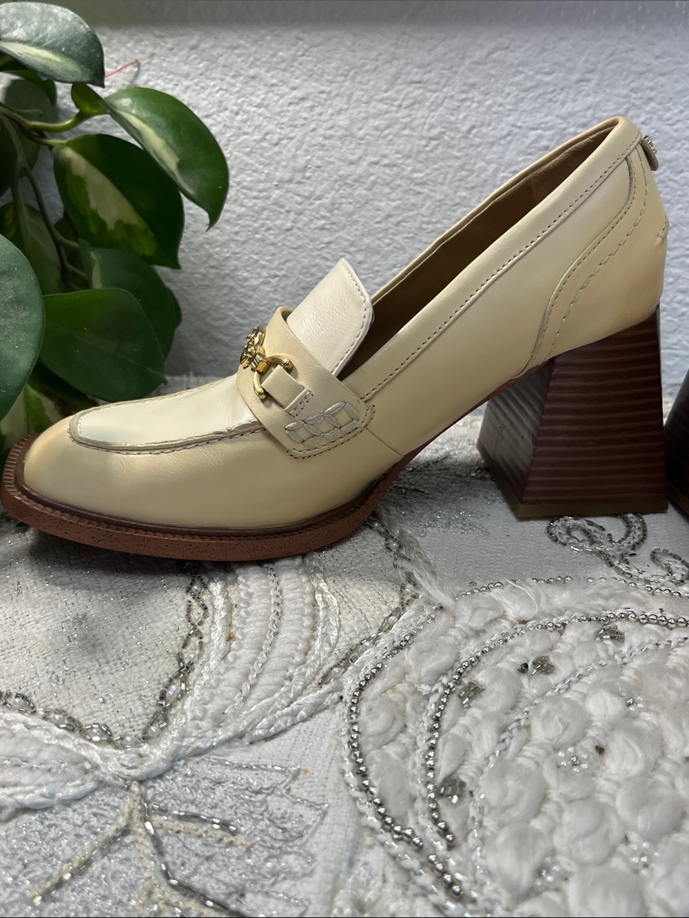 Sam Edelman Quincy Ivory Leather Horsebit Loafers Size 8M Block Heel - Picture 7 of 14